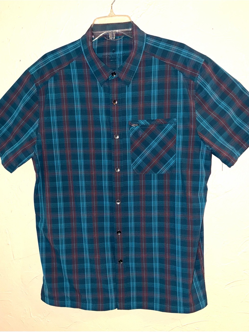 Royal Robbins Teal & Navy Plaid Short-Sleeve Button Down